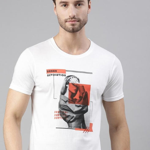 White Printed Crew Neck Tshirt